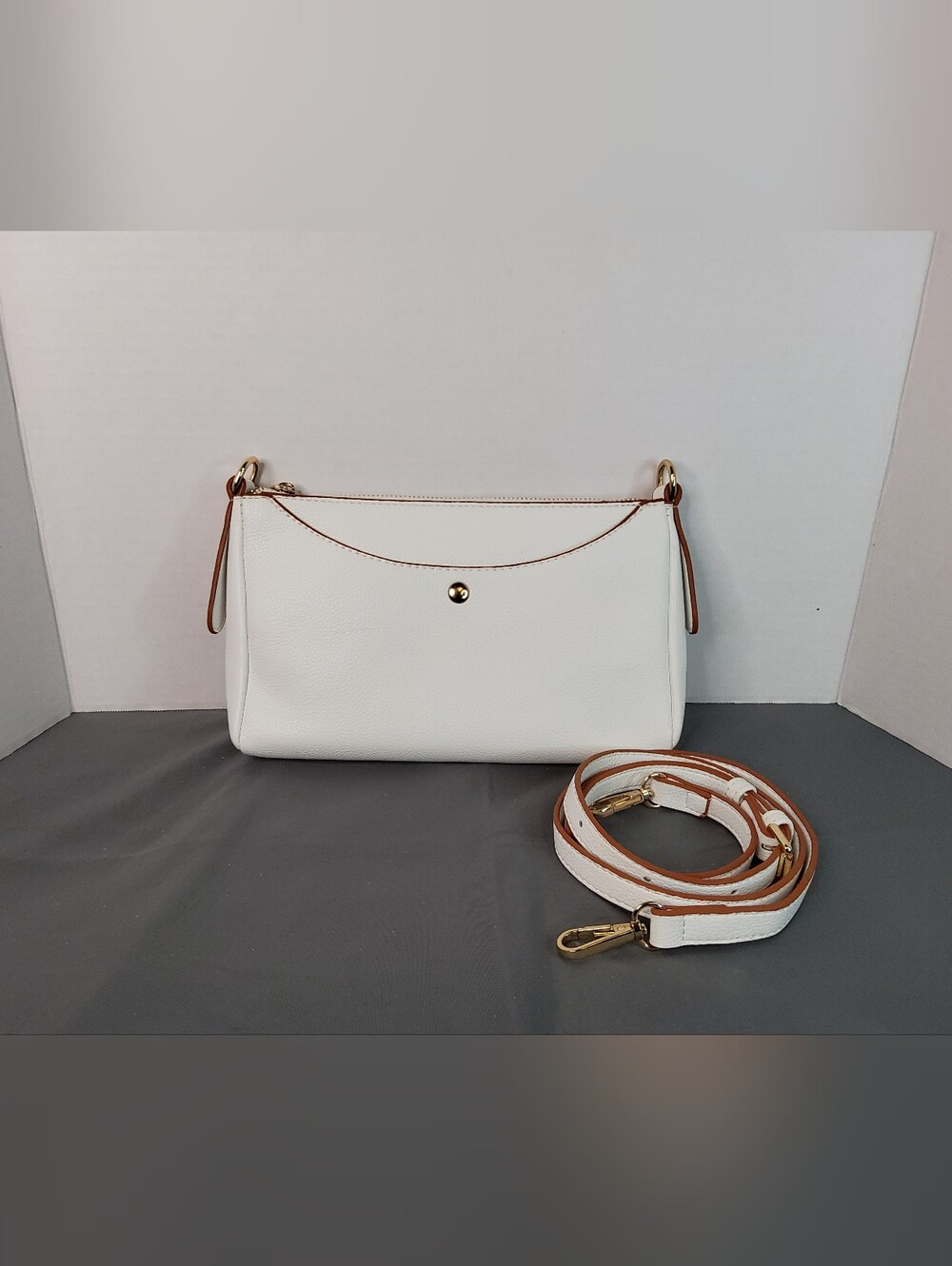 White with Brown Trim Crossbody Bag